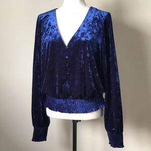 Crushed velvet blouse - size XL -White House Black Market blue velvet v-neck